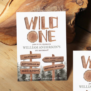 Convites Primeiro aniversario Wild One Rustic Wood Boys