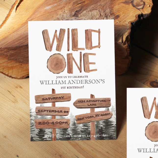 Convites Primeiro aniversario Wild One Rustic Wood Boys (Criador carregado)