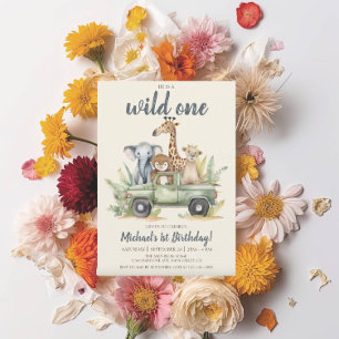 Convites Primeiro aniversario Wild One Safari Boy