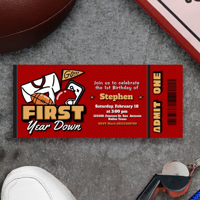Convites Primeiro Ano Derrubado - Bilhete de Futebol (First Year Down - Football Ticket Invitation)