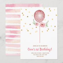 Primeiro Balão Rosa e Dourado de Aniversário