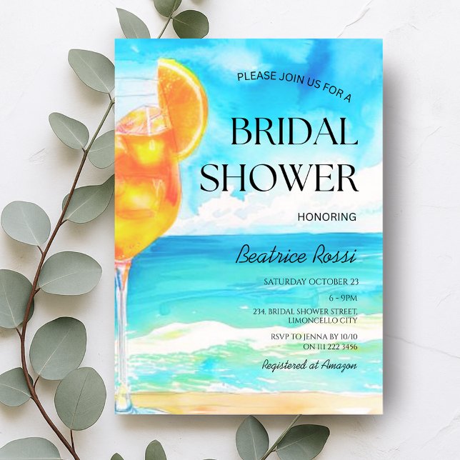 Convites Primeiro Chá de panela Spritz Amalfi Beach (First Spritz Amalfi Beach Cocktail Bridal Shower Invitation)