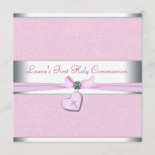 Convites Primeiro comunhão da cruz cor-de-rosa do rosa do