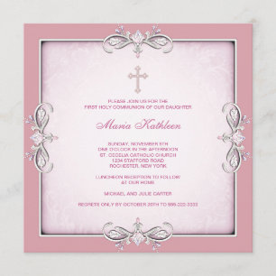 Convites Primeiro comunhão do rosa cor-de-rosa das meninas