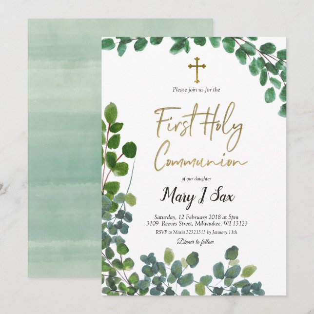 Convites Primeiro comunhão santamente do eucalipto lunático (Frente/Verso)