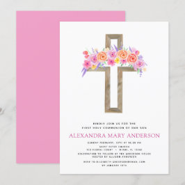 Convites Primeiro Concurso Sagrado Pastel Floral Rosa