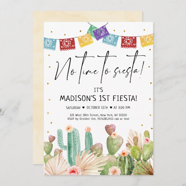 Convites Primeiro Fiesta Cactus Boho Birthday (Frente/Verso)