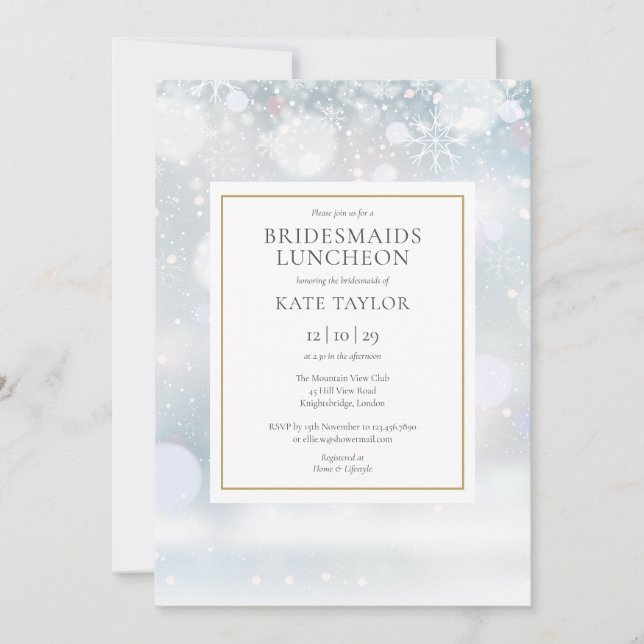 Convites Primeiro inverno Flocos de neve Bridesmaids Lunche (Frente)