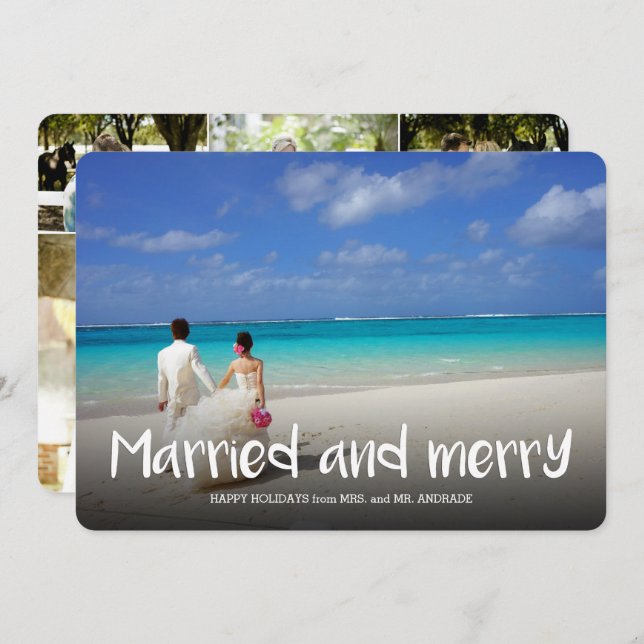 Convites Primeiro Natal casado da foto alegre do feriado (Frente/Verso)