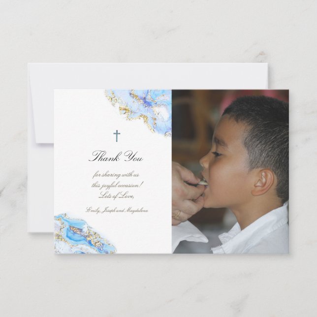 Convites Primeiro obrigado de comuna, seu mármore azul (Frente)