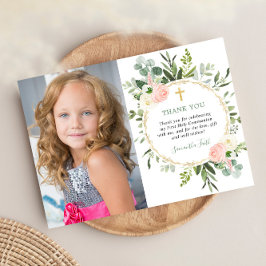 Convites Primeiro obrigado de foto rosa verde da Comunidade