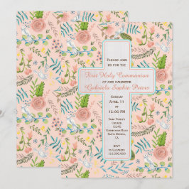 Convites Primeiro Padrão Floral de Comunhão Sagrado | Convi