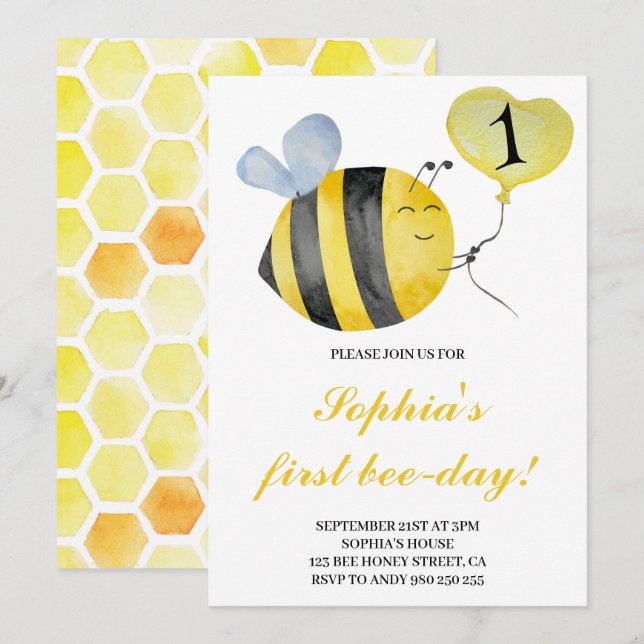 Convites Primeiro primeiro aniversario de Abelhas do Primei (Frente/Verso)