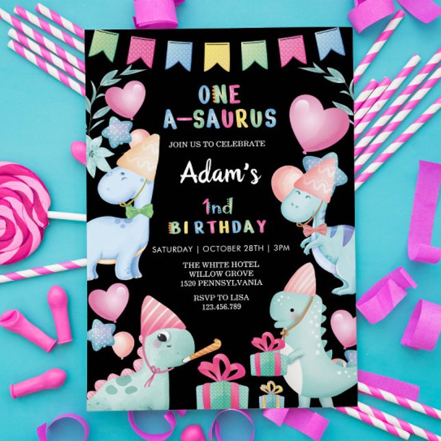 Convites Primeiro primeiro aniversario de Watercolor Dinosa (Criador carregado)