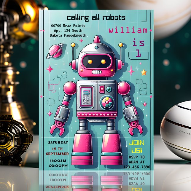 Convites primeiro primeiro aniversario do robô engraçado bo (Criador carregado)