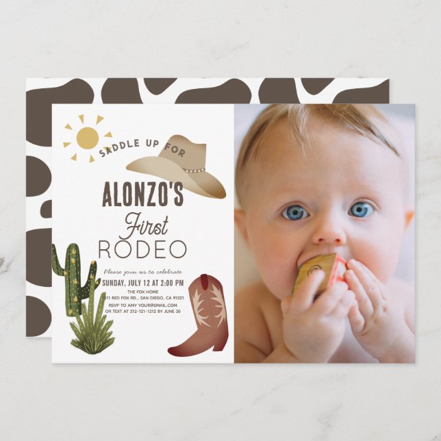 Convites Primeiro primeiro aniversario Rodeo Cowboy Ocident (Frente/Verso)