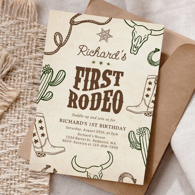 Convites Primeiro primeiro aniversario Rodeo Western Boy (Criador carregado)