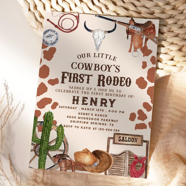 Convites Primeiro primeiro aniversario Rodeo Western Cowboy (Criador carregado)
