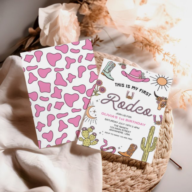 Convites Primeiro primeiro aniversario Rosa Rodeo Ocidental (Criador carregado)