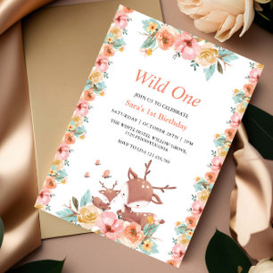 Convites Primeiro primeiro aniversario Safari Wild One Flor