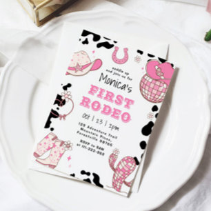 Convites Primeiro rodeio 1º aniversário foto menina rosa an