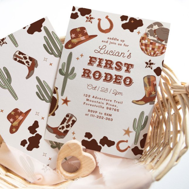 Convites Primeiro rodeio aniversário de 1 ano Cowboy do oes (Criador carregado)