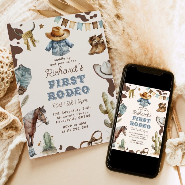 Convites Primeiro rodeio aniversário de 1 ano Cowboy ociden (Criador carregado)