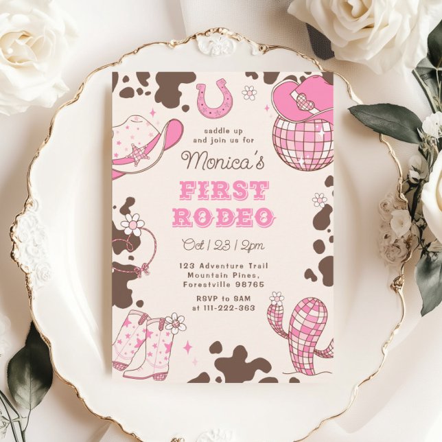Convites Primeiro rodeio aniversário de 1 ano menina cor-de (Criador carregado)