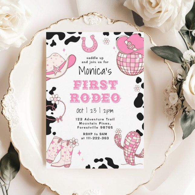 Convites Primeiro rodeio aniversário de 1 ano rosa aniversá (Criador carregado)