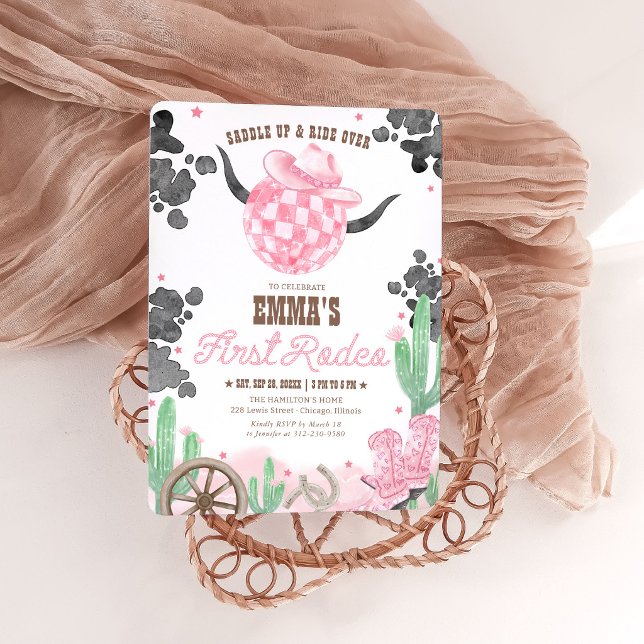 Convites Primeiro Rodeio Aniversário de 1 ano Rosa Boho Men (Criador carregado)
