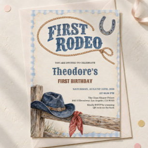 Convites Primeiro Rodeio Azul Xadrez Cowboy Primeiro Aniver