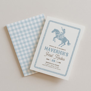 Convites Primeiro Rodeio Boy Blue Gingham 1º Aniversário