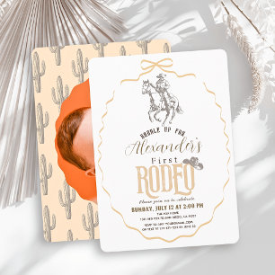 Convites Primeiro Rodeio Cowboy Bege Arco Foto Aniversário