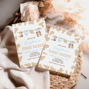 Convites Primeiro Rodeio Cowboy Ocidental Pastel Aniversári