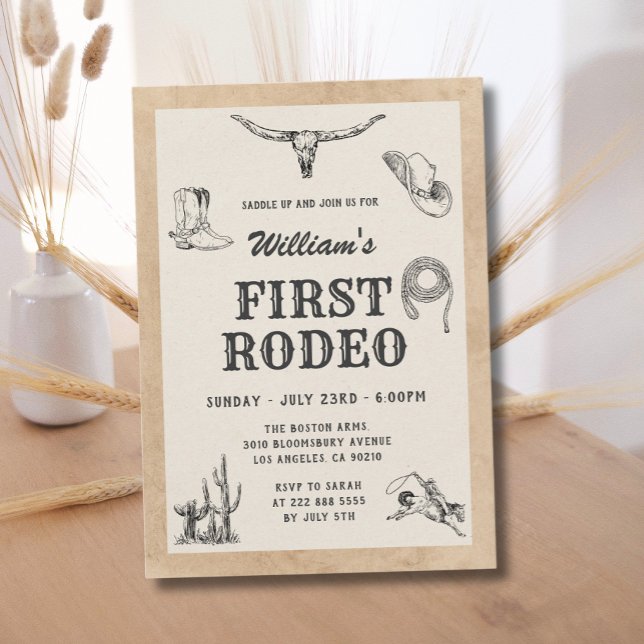 Convites Primeiro Rodeio Vintage Neutro Cowboy 1º Aniversár (Criador carregado)