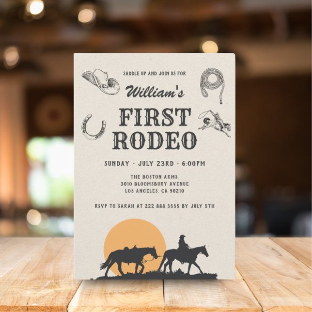 Convites Primeiro Rodeio Vintage Neutro Cowboy 1º Aniversár (Criador carregado)