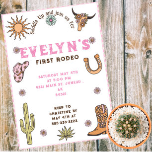 Convites Primeiro Rodeio Western Cowboy Boho Aniversário
