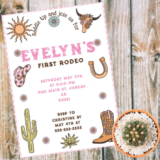 Convites Primeiro Rodeio Western Cowboy Boho Aniversário (Criador carregado)
