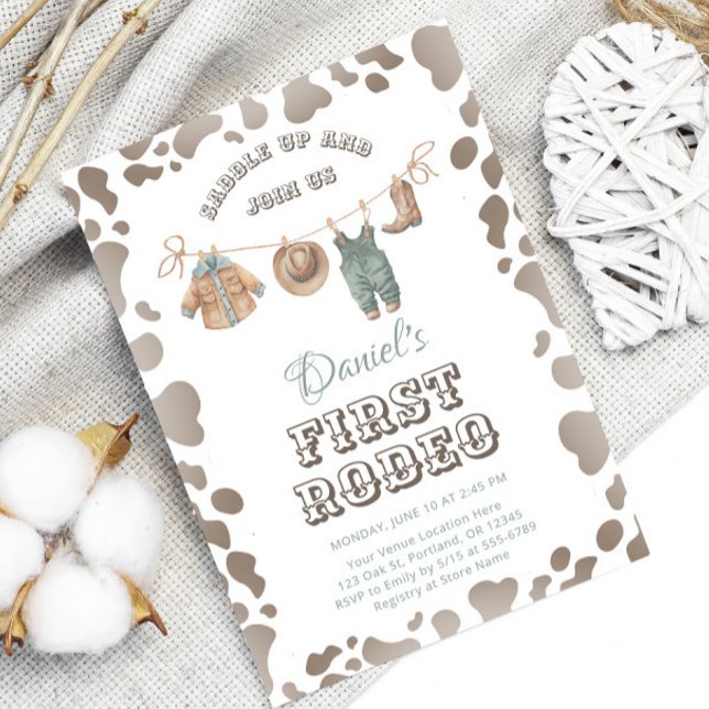 Convites Primeiro Rodeo Cowboy Roupa Menino Ocidental Anive (Criador carregado)