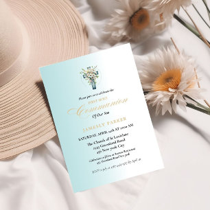 Convites Primeiro salto azul de cor-d'água da comunhão sagr