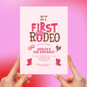 Convites Primeiro segundo aniversário Rosa-Coluna Rodeo