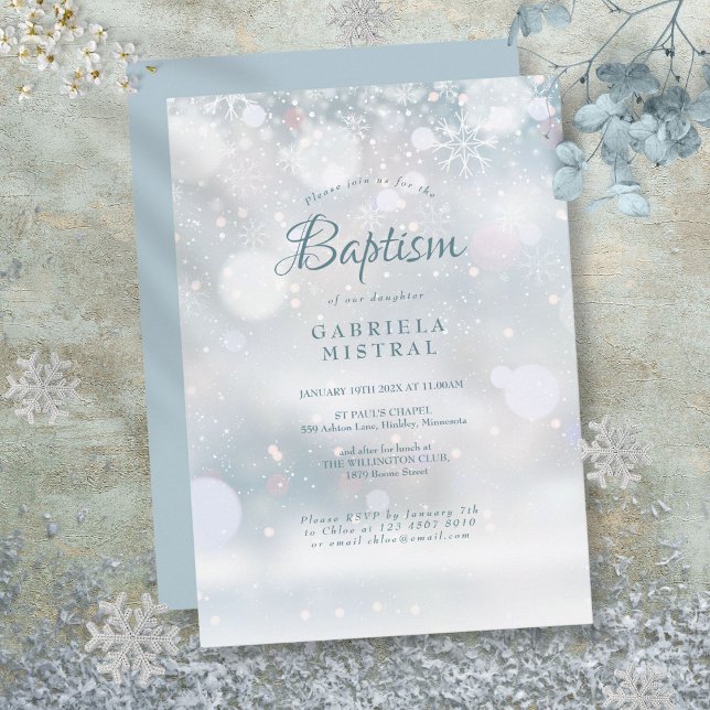 Convites Primeiros Flocos de Neve Baptism Christening (First Snowflakes Baptism Christening Invitation)