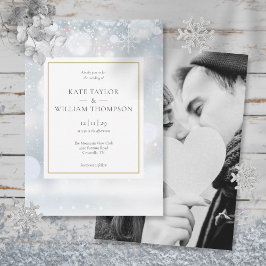 Convites Primeiros Flocos de Neve Dourado Foto Casamento de