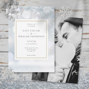 Convites Primeiros Flocos de Neve Dourado Foto Casamento de