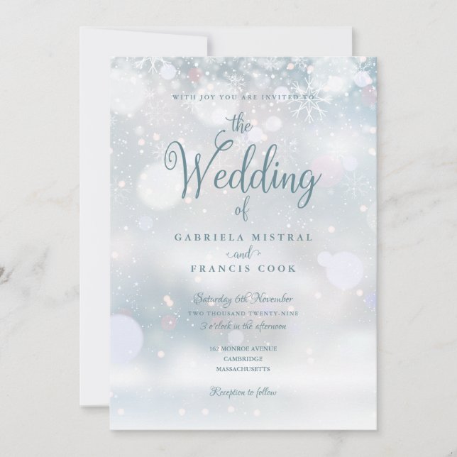 Convites Primeiros Flocos de Neve QR Code Casamento (Frente)