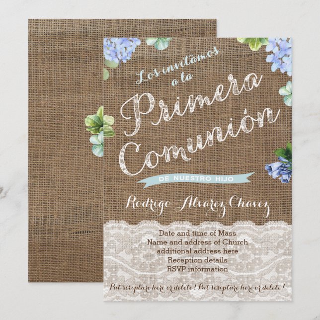 Convites Primera Comunión, 1rua Comunion Latino Invites (Frente/Verso)