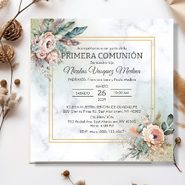 Convites Primera Comunion Boho Flowers Boy First Communion