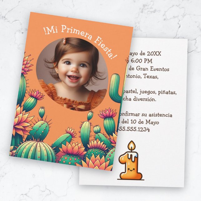Convites Primera Fiesta Espanhol Cactus Birthday Add Photo (Primera Fiesta Spanish Cactus Birthday Add Photo Invitation)