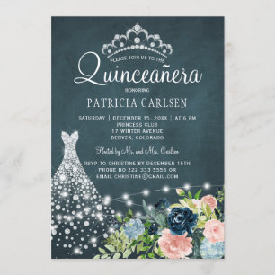 Convites Princa de diamante veste aquarela quinceanera