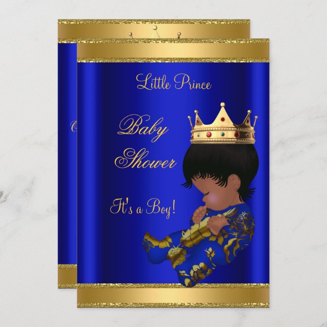 Convites Prince Boy Chá de fraldas Blue Ethnic (Frente/Verso)